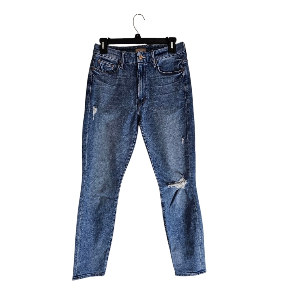 Mother High Waisted Looker Crop Distressed Skinny Ankle Blue Jeans 26 Preowned